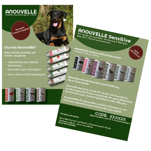 Anouvelle Flyer Kooperationsprogramm Trainer - Christiana Gramlich Flyer Hundefutter